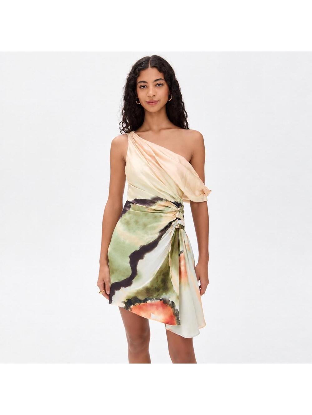 Amur butterfly wing mini dress Abstract Watercolor draped cowl size 2